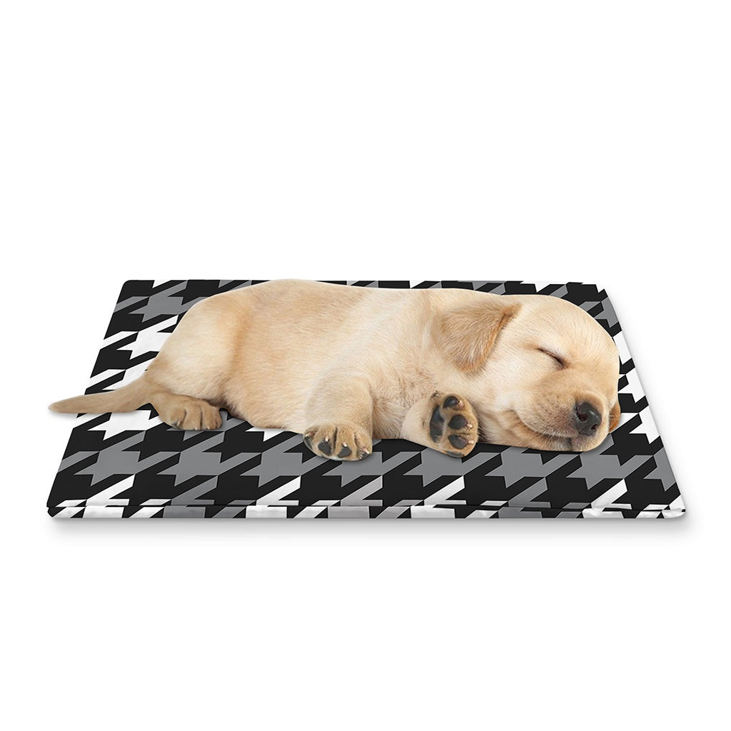 Grey Houndstooth Pattern Print Pet Cooling Mat Cover