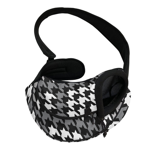 Grey Houndstooth Pattern Print Pet Sling Carrier