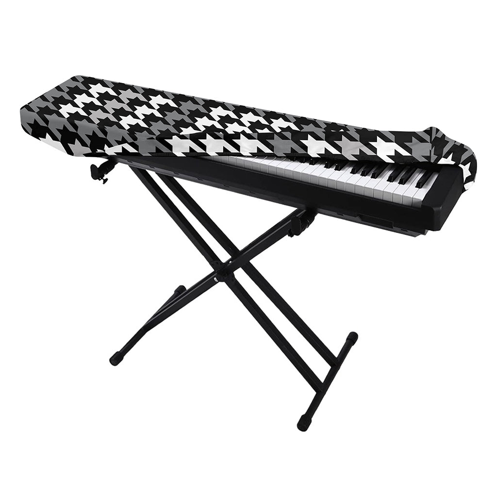 Grey Houndstooth Pattern Print Piano Keyboard Cover