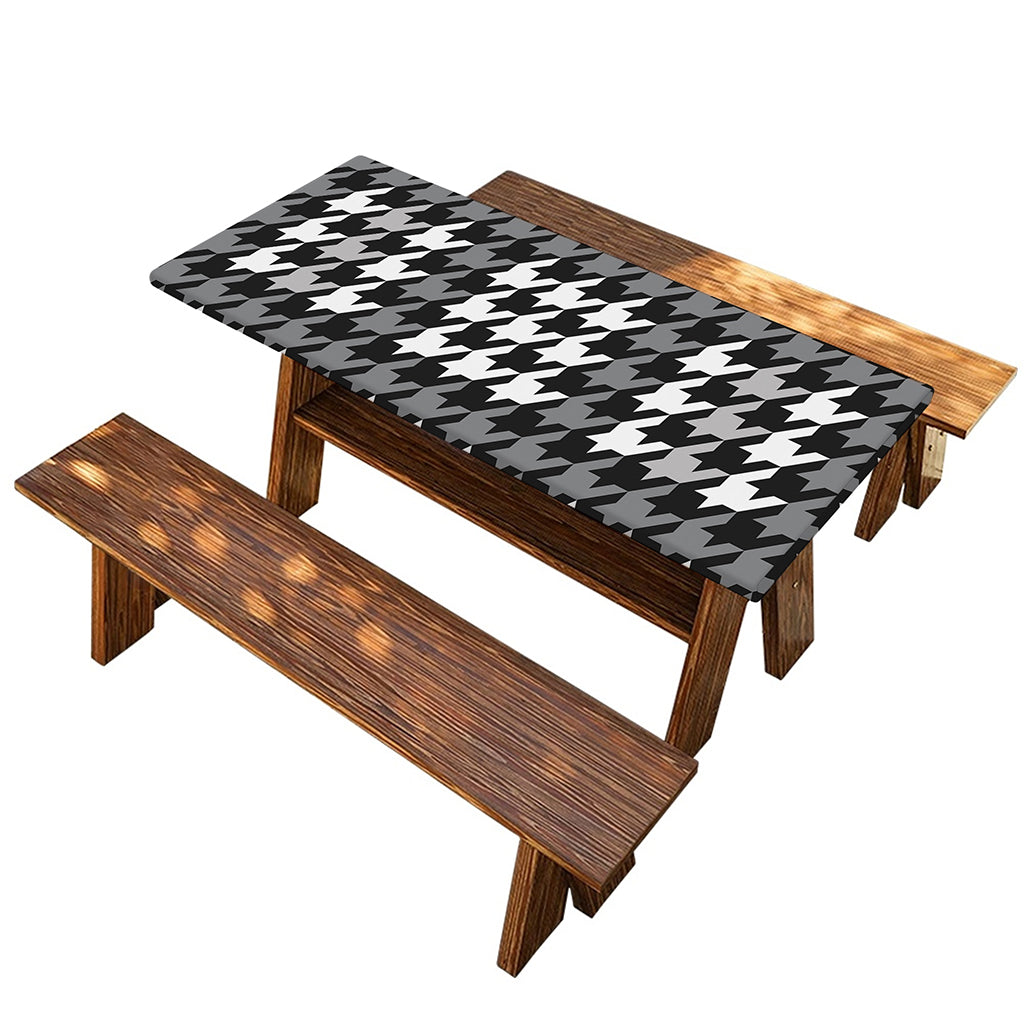 Grey Houndstooth Pattern Print Picnic Table Cover