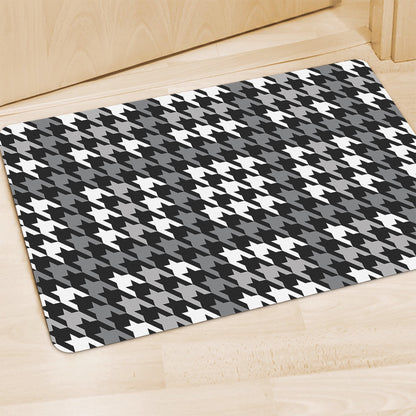 Grey Houndstooth Pattern Print Polyester Doormat