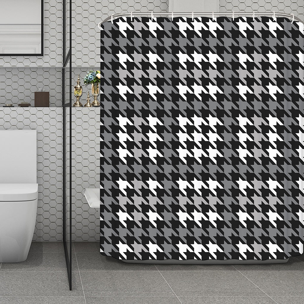 Grey Houndstooth Pattern Print Polyester Shower Curtain