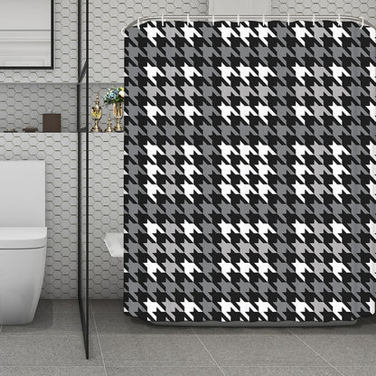 Grey Houndstooth Pattern Print Polyester Shower Curtain