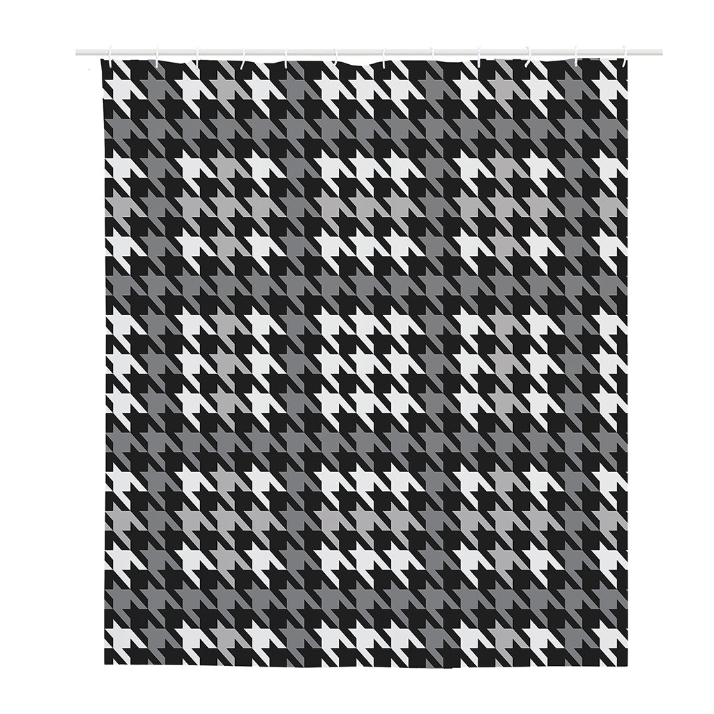 Grey Houndstooth Pattern Print Polyester Shower Curtain