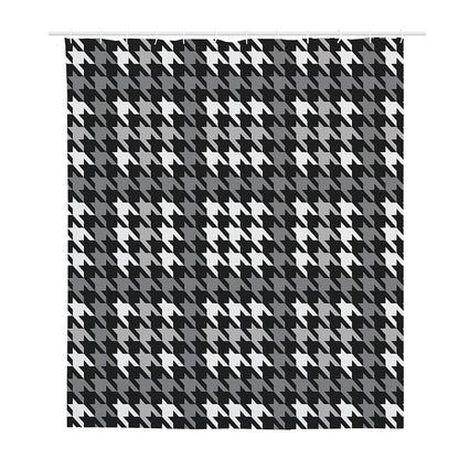 Grey Houndstooth Pattern Print Polyester Shower Curtain