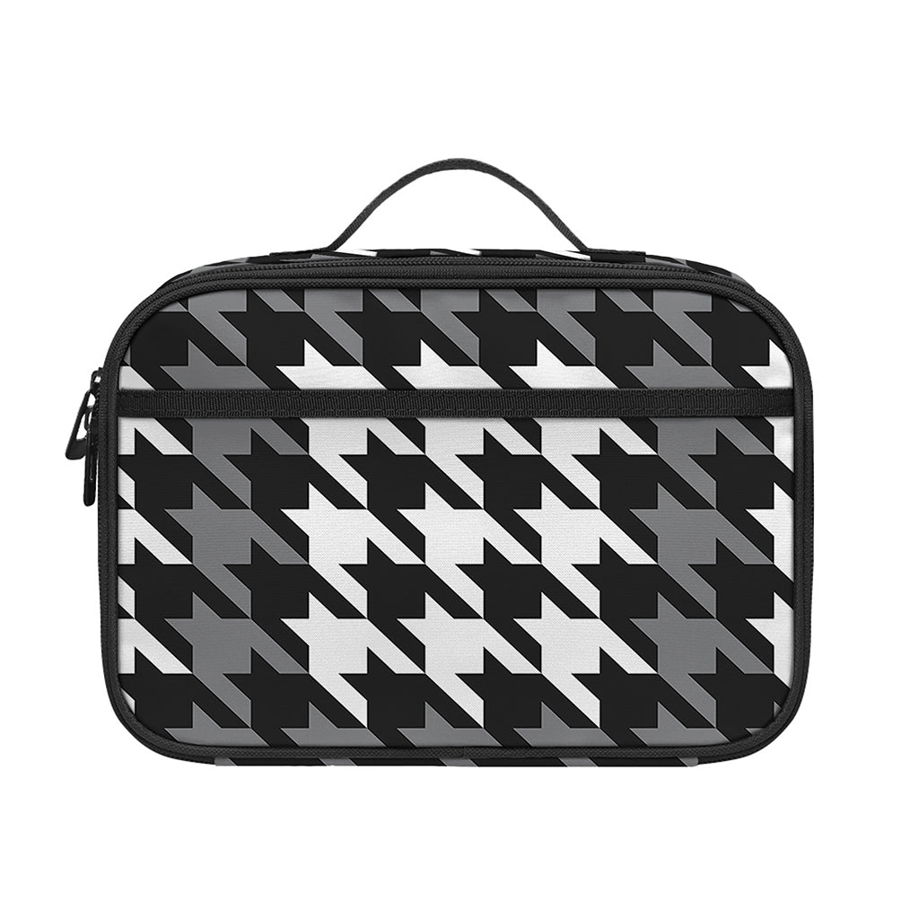 Grey Houndstooth Pattern Print Portable Lunch Bag