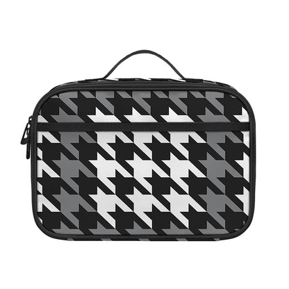 Grey Houndstooth Pattern Print Portable Lunch Bag