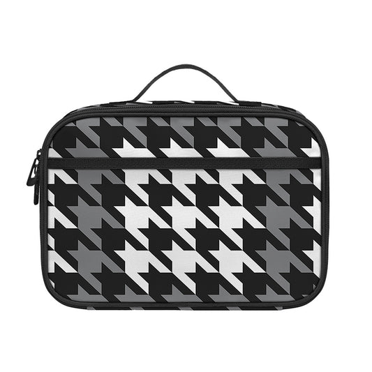 Grey Houndstooth Pattern Print Portable Lunch Bag