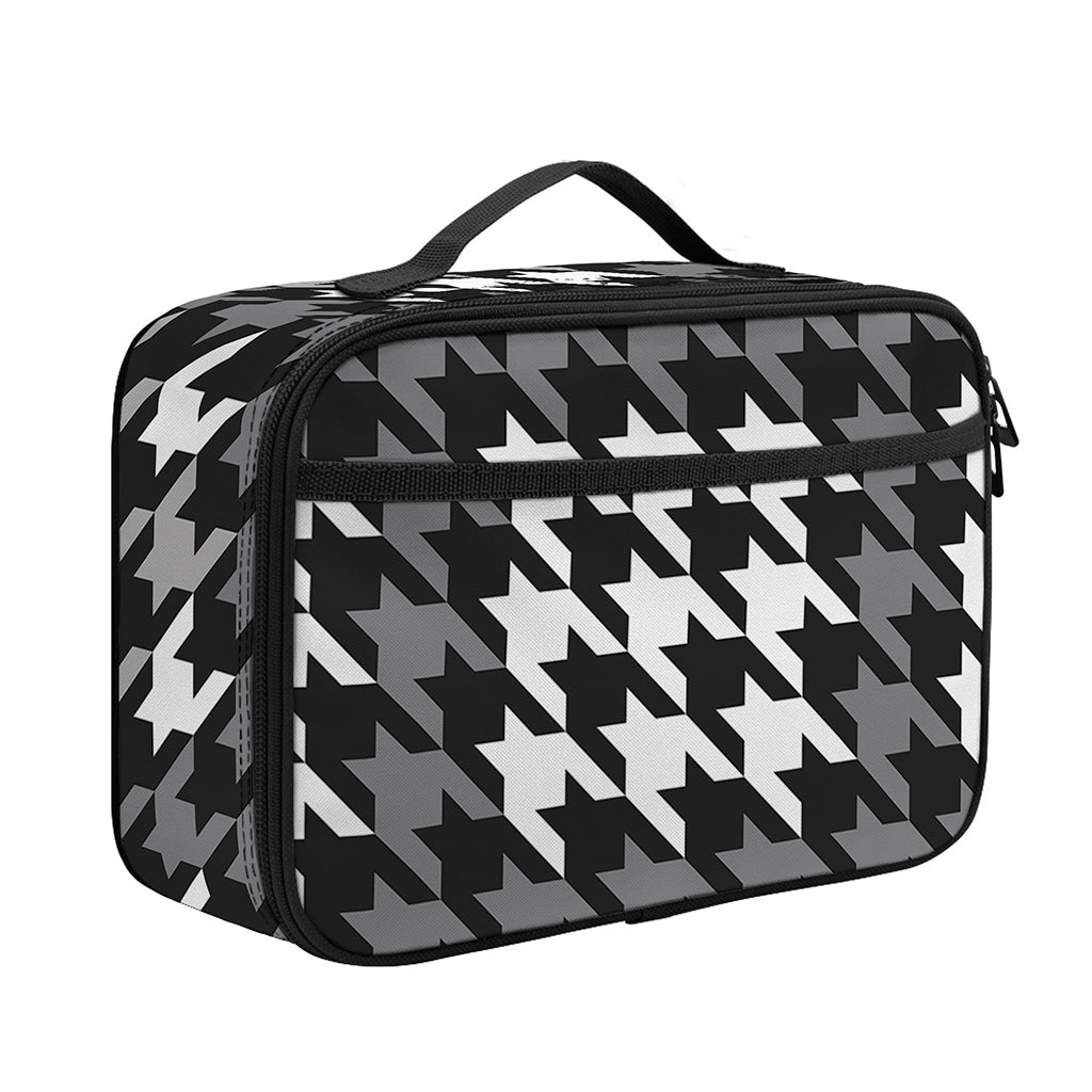 Grey Houndstooth Pattern Print Portable Lunch Bag