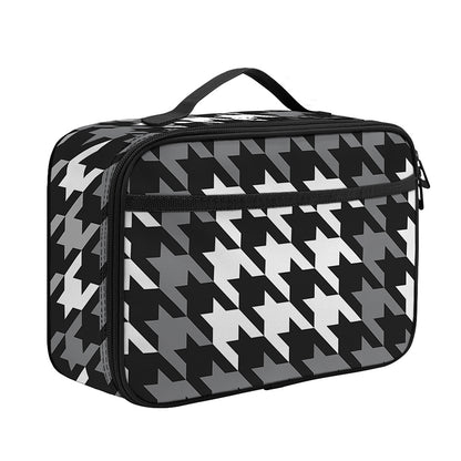 Grey Houndstooth Pattern Print Portable Lunch Bag