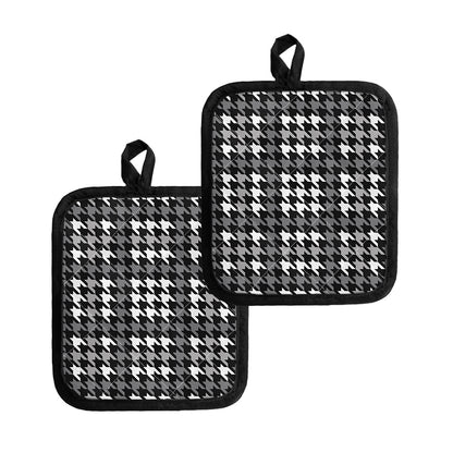 Grey Houndstooth Pattern Print Pot Holders