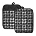 Grey Houndstooth Pattern Print Pot Holders With Pocket