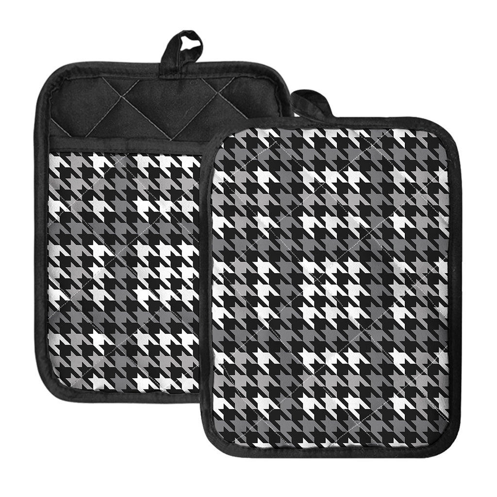 Grey Houndstooth Pattern Print Pot Holders With Pocket