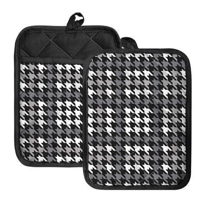 Grey Houndstooth Pattern Print Pot Holders With Pocket
