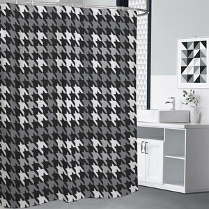 Grey Houndstooth Pattern Print Premium Shower Curtain