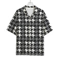 Grey Houndstooth Pattern Print Rayon Hawaiian Shirt