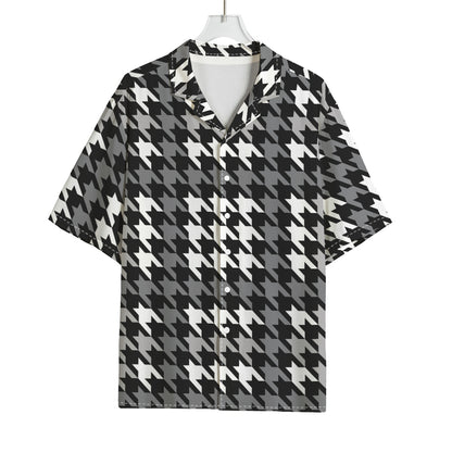 Grey Houndstooth Pattern Print Rayon Hawaiian Shirt