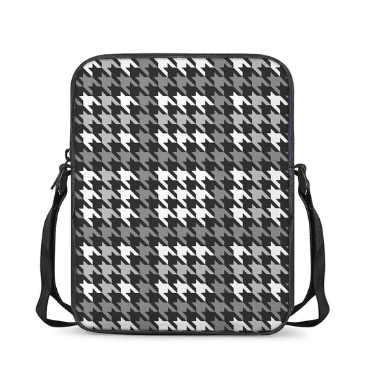 Grey Houndstooth Pattern Print Rectangular Crossbody Bag