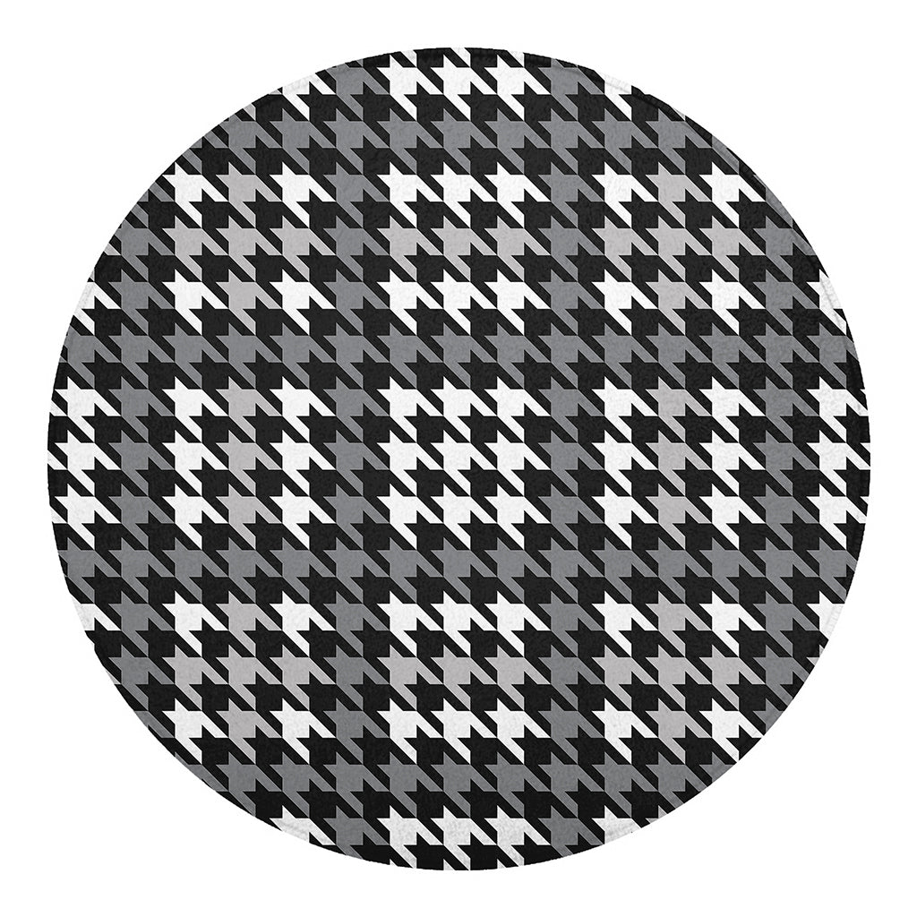 Grey Houndstooth Pattern Print Round Blanket
