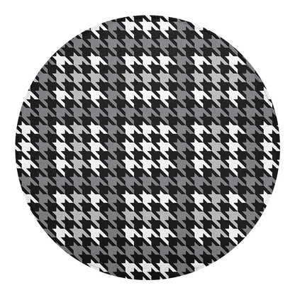 Grey Houndstooth Pattern Print Round Blanket