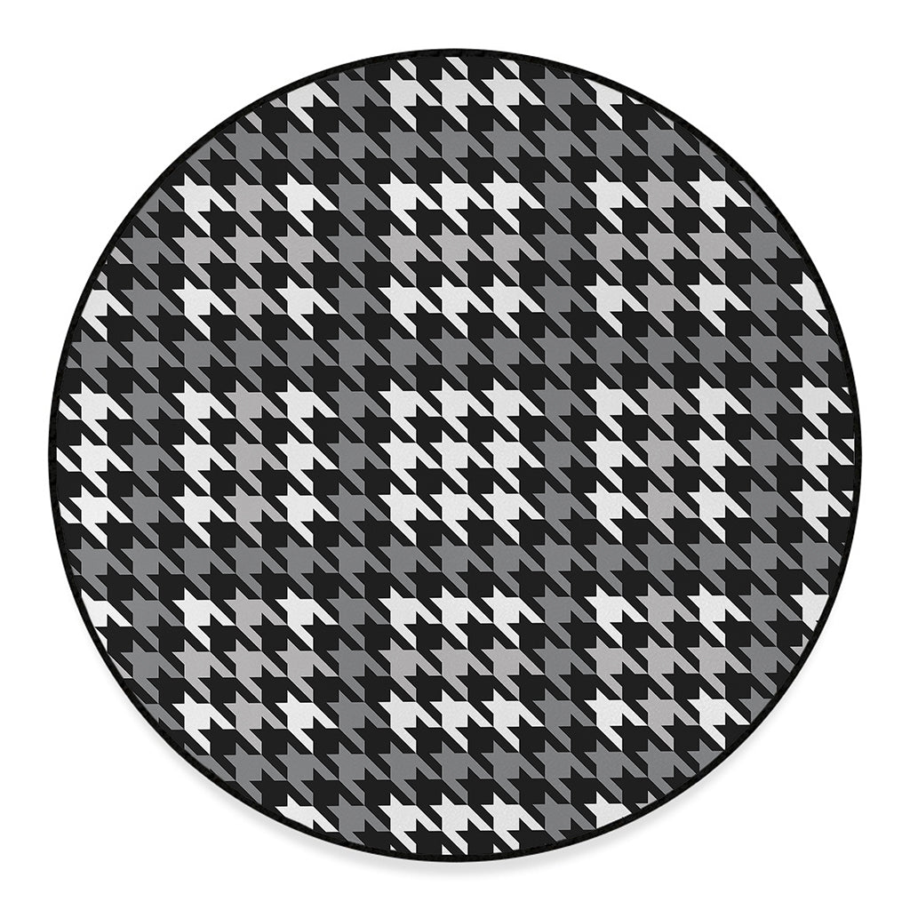 Grey Houndstooth Pattern Print Round Floor Mat