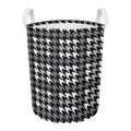 Grey Houndstooth Pattern Print Round Laundry Basket