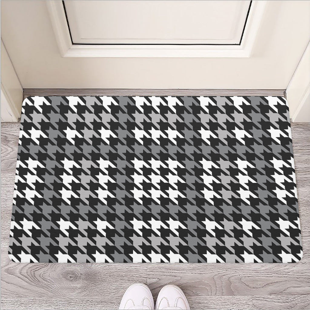 Grey Houndstooth Pattern Print Rubber Doormat