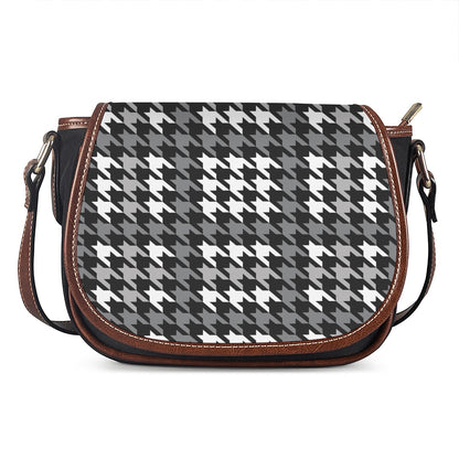 Grey Houndstooth Pattern Print Saddle Bag