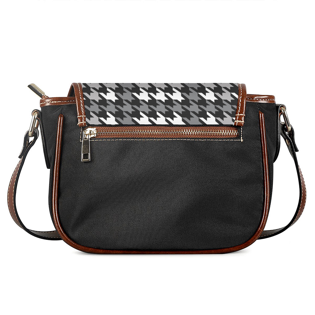 Grey Houndstooth Pattern Print Saddle Bag