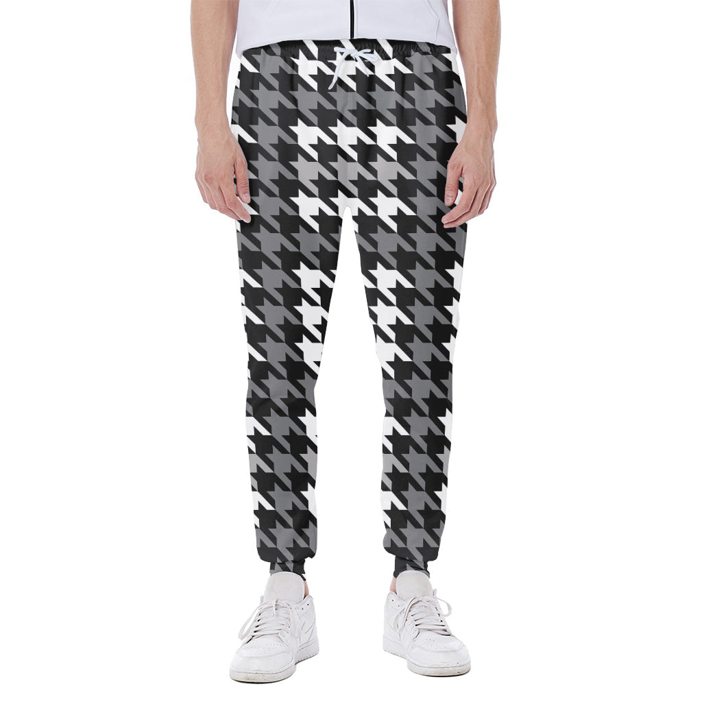 Grey Houndstooth Pattern Print Scuba Joggers
