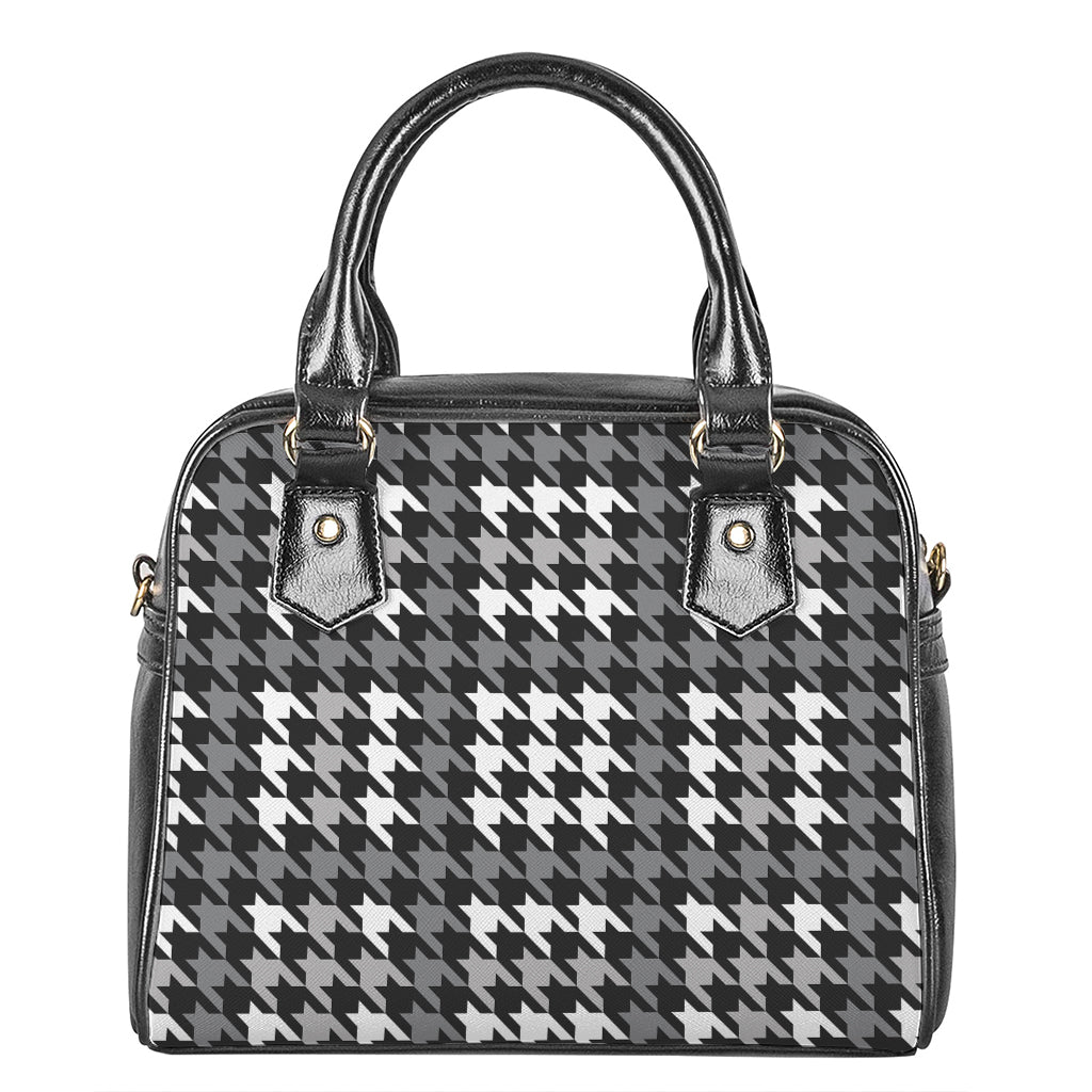 Grey Houndstooth Pattern Print Shoulder Handbag