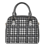 Grey Houndstooth Pattern Print Shoulder Handbag