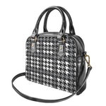 Grey Houndstooth Pattern Print Shoulder Handbag