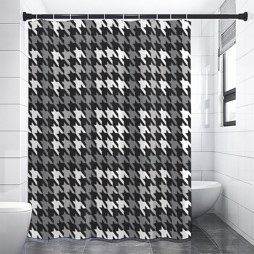 Grey Houndstooth Pattern Print Shower Curtain