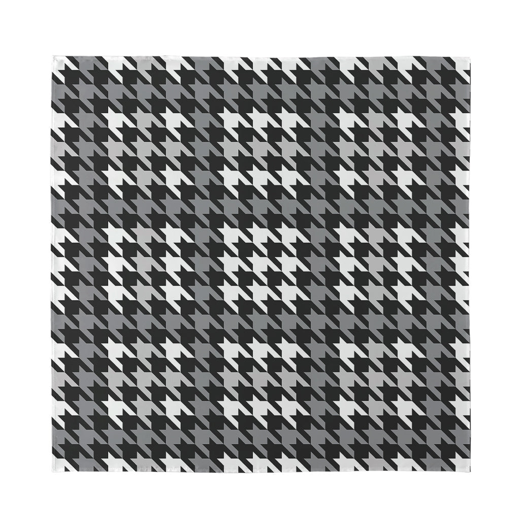 Grey Houndstooth Pattern Print Silk Bandana
