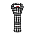 Grey Houndstooth Pattern Print Single Neoprene Wine Tote