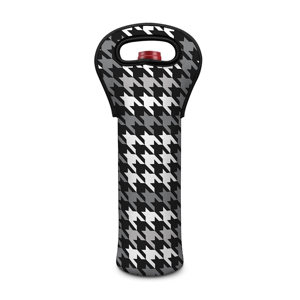 Grey Houndstooth Pattern Print Single Neoprene Wine Tote