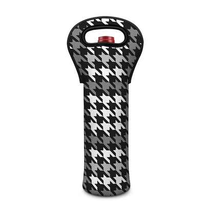 Grey Houndstooth Pattern Print Single Neoprene Wine Tote