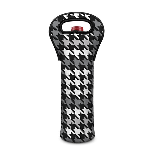 Grey Houndstooth Pattern Print Single Neoprene Wine Tote