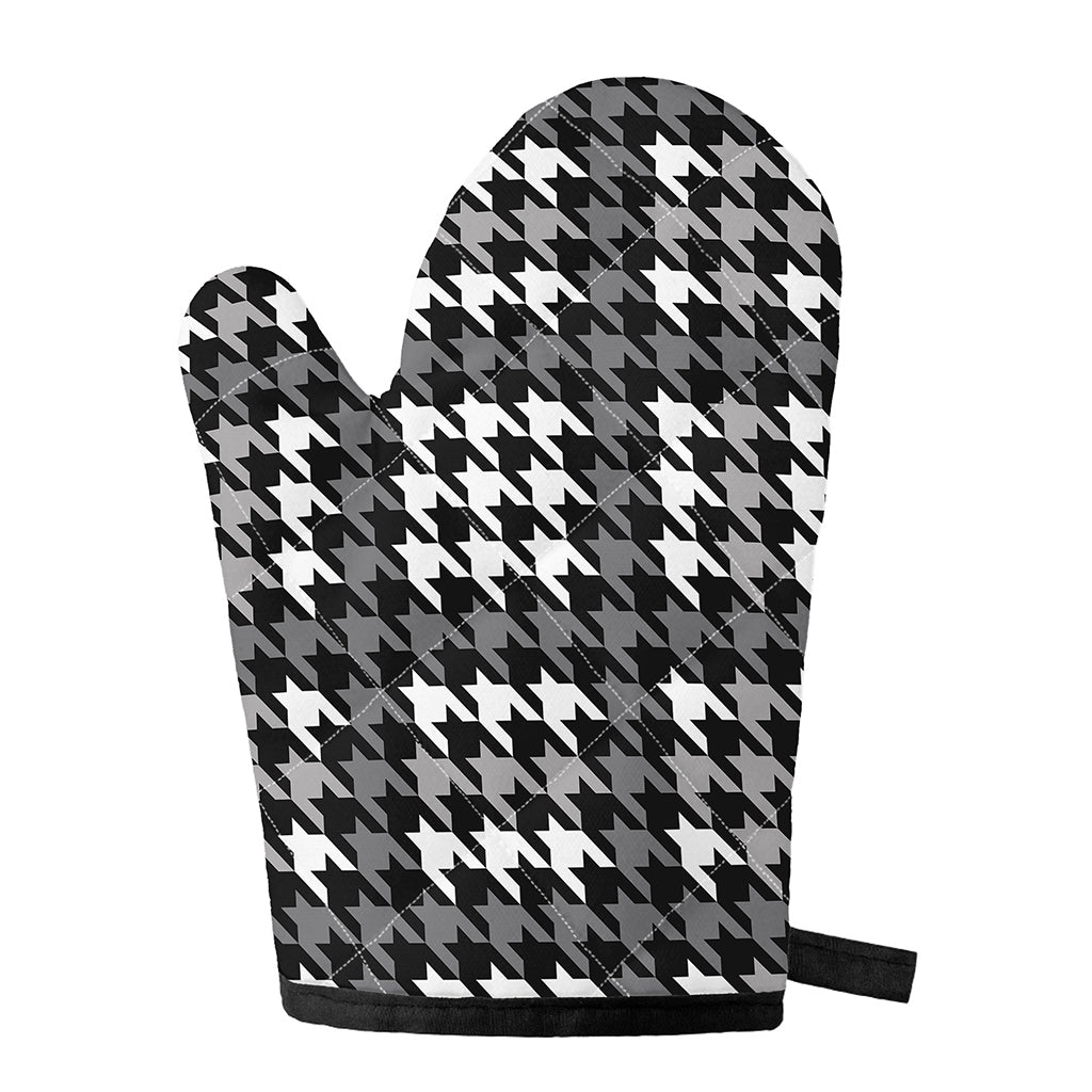 Grey Houndstooth Pattern Print Single Oven Mitt