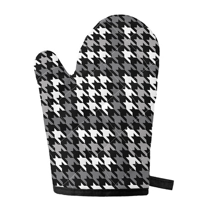 Grey Houndstooth Pattern Print Single Oven Mitt