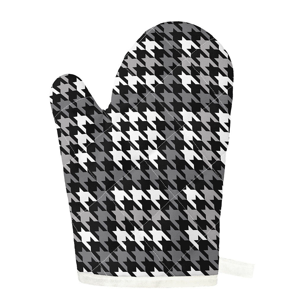 Grey Houndstooth Pattern Print Single Oven Mitt