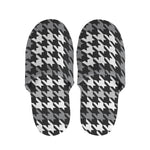 Grey Houndstooth Pattern Print Slippers