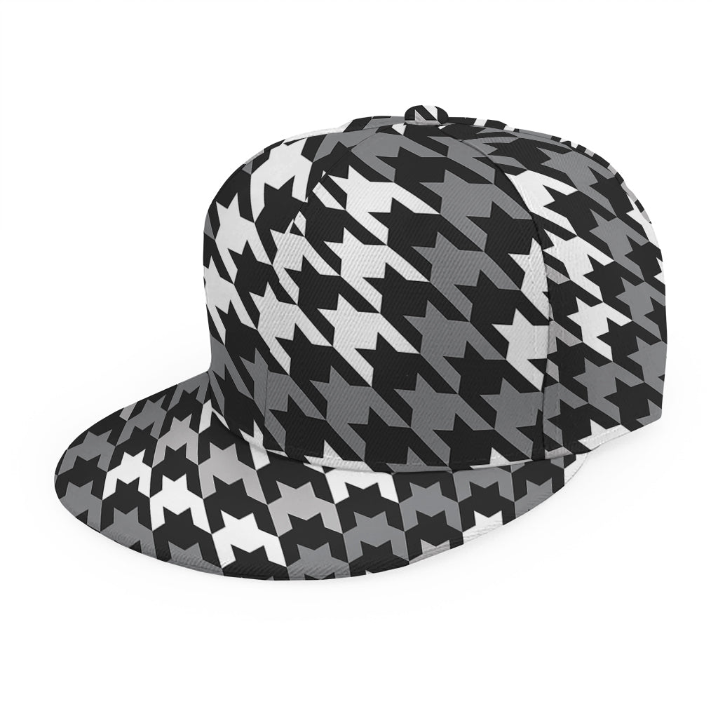 Grey Houndstooth Pattern Print Snapback Cap