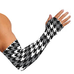 Grey Houndstooth Pattern Print Sun Protection Arm Sleeves