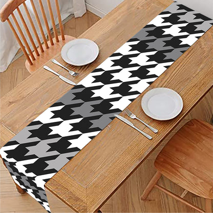 Grey Houndstooth Pattern Print Table Runner