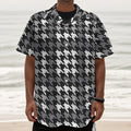 Grey Houndstooth Pattern Print Textured Short Sleeve Shirt