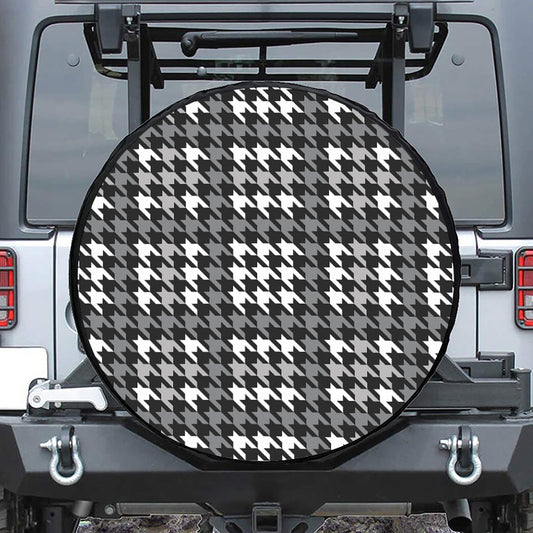 Grey Houndstooth Pattern Print Tire Cover