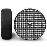 Grey Houndstooth Pattern Print Tire Cover With Camera Hole