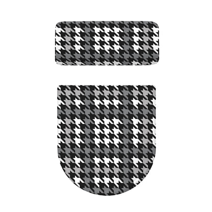Grey Houndstooth Pattern Print Toilet Lid And Tank Cover Set